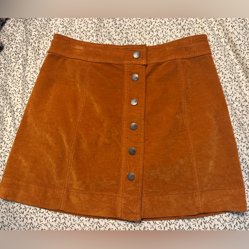 Burnt orange corduroy/ velvet button front skirt
